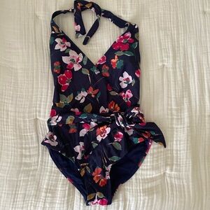 Rachel Roy one piece bathing suit, halter wrap with tie at waist.